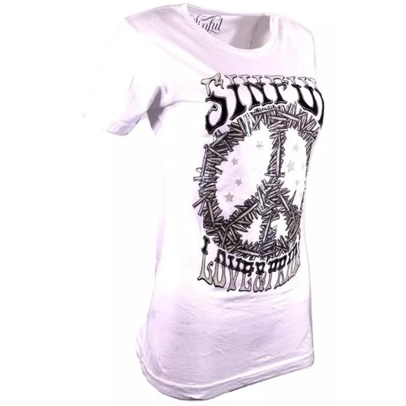 Sinful AFFLICTION Women's S/S T-Shirt PEACE & LOVE - Picture 3 of 6